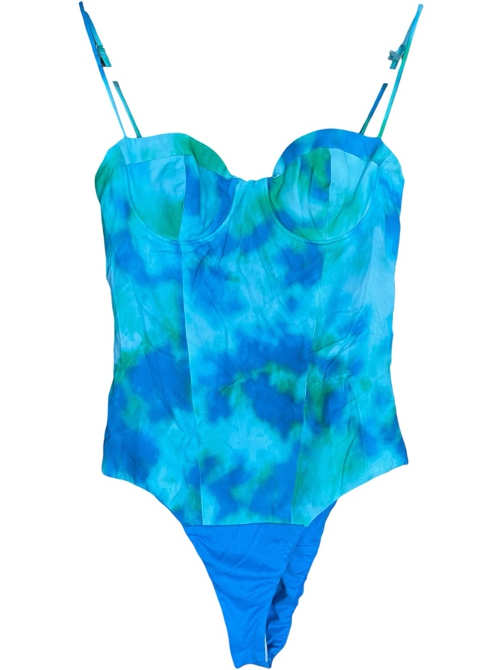 Zara Satin Bustier Bodysuit Blue Tie Dye